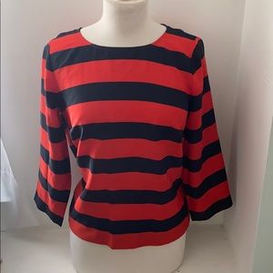 J Crew Navy blue & Red Striped Top Size M